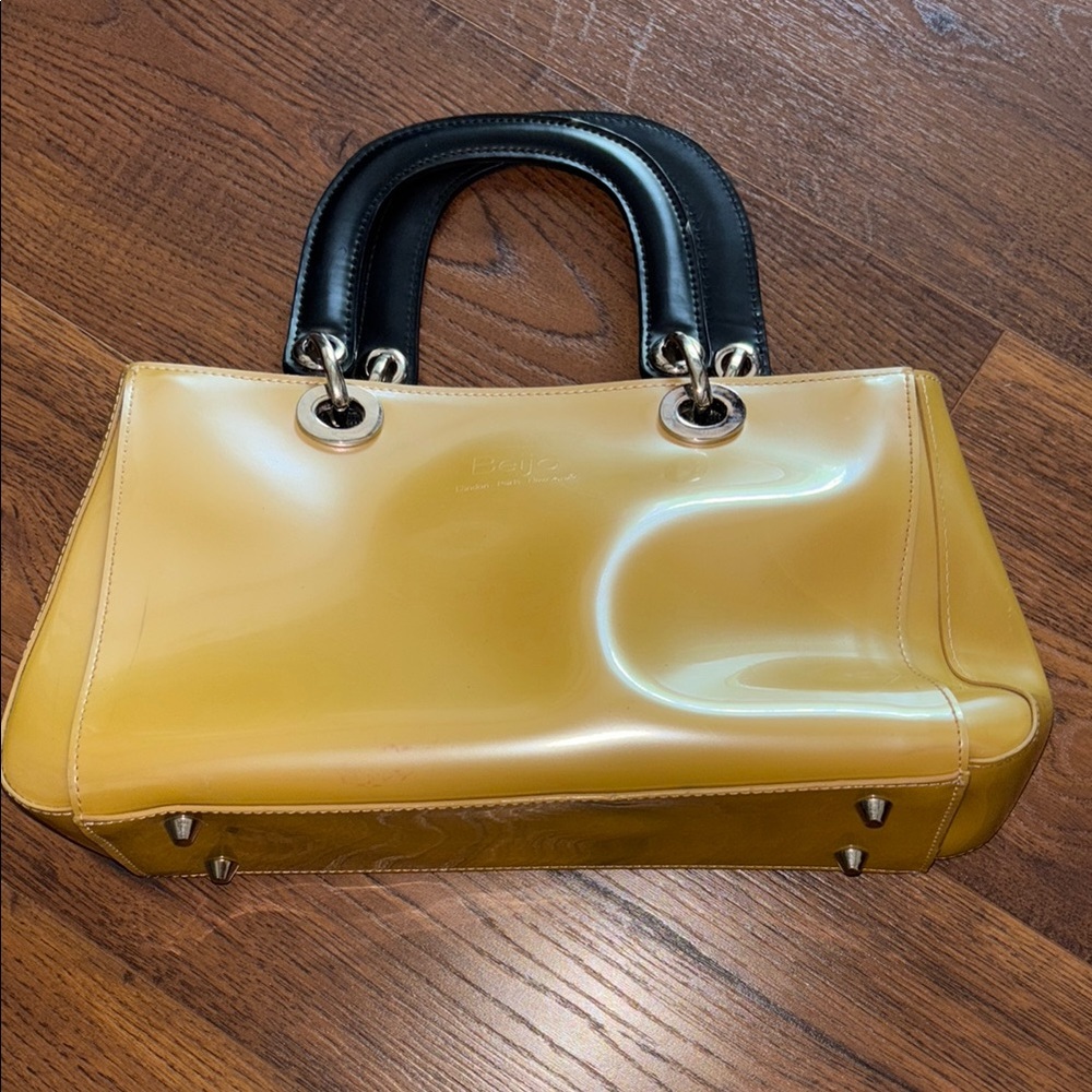 Beijo Golden Metallic Satchel with Black Handles